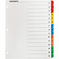 Business Source Table of Content Quick Index Dividers Printed Tab(s) - Digit - 1-15 - 15 Tab(s)/Set - 8.5" Divider Width x 11" Divider Length - 3 Hole Punched - Multicolor Divider - Multicolor Mylar Tab(s) - 1 Set (BSN21904) Business Source Table of Content Quick Index Dividers Printed Tab(s) - Digit - 1-15 - 15 Tab(s)/Set - 8.5" Divider Width x 11" Divider Length - 3 Hole Punched - Multicolor Divider - Multicolor Mylar Tab(s) - 1 Set (BSN21904)