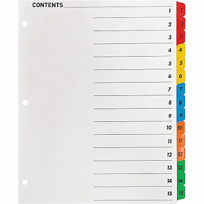 Business Source Table of Content Quick Index Dividers Printed Tab(s) - Digit - 1-15 - 15 Tab(s)/Set - 8.5" Divider Width x 11" Divider Length - 3 Hole Punched - Multicolor Divider - Multicolor Mylar Tab(s) - 1 Set (BSN21904)
