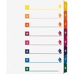 Business Source Color-coded Table of Contents/Tabs Index Dividers Printed Tab(s) - Digit - 1-8 - 8 Tab(s)/Set - 3 Hole Punched - White Divider - Multicolor Mylar Tab(s) - Tear Resistant, Reinforced, Punched - 24 / Box (BSN21909) Business Source Color-coded Table of Contents/Tabs Index Dividers Printed Tab(s) - Digit - 1-8 - 8 Tab(s)/Set - 3 Hole Punched - White Divider - Multicolor Mylar Tab(s) - Tear Resistant, Reinforced, Punched - 24 / Box (BSN21909)