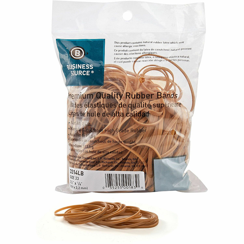Business Source Rubber Bands Size: #33 - 3.5" Length x 125 mil Thickness - Natural - 1 Pack (BSN3314LB)