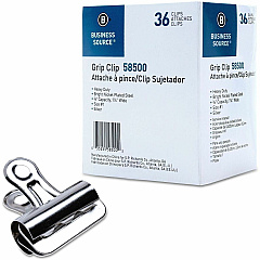 Business Source Bulldog Grip Clips No. 1 - 1.3" Width - for Paper - Heavy Duty - Silver - 36 / Box (BSN58500)