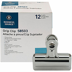 Business Source Bulldog Grip Clips No. 4 - 3" Width - for Paper - Heavy Duty - Silver - 12 / Box (BSN58503)