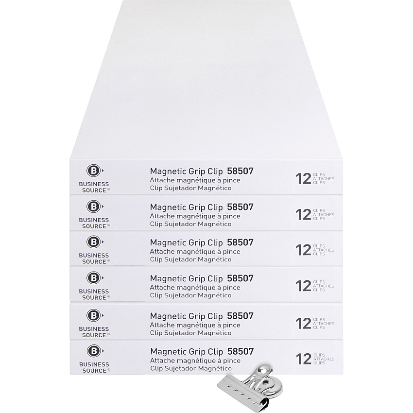 Business Source Magnetic Grip Clips Pack No. 2 - 2.3" Width - for Paper - Magnetic, Heavy Duty - Silver - 12/Box - 6 / Bundle (BSN58507BD)