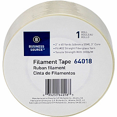Business Source Heavy-duty Filament Tape 60 yd Length x 2" Width - 3" Core - White - Fiberglass Filament Roll - 1 Roll (BSN64018) Business Source Heavy-duty Filament Tape 60 yd Length x 2" Width - 3" Core - White - Fiberglass Filament Roll - 1 Roll (BSN64018)