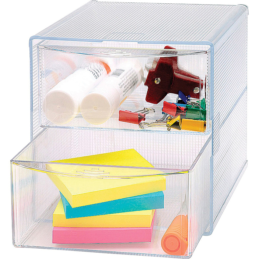 Business Source 2-drawer Storage Organizer 2 Drawer(s) - 6" Height x 6" Width x 6" Depth - Desktop - Clear - 1 Each (BSN82978)