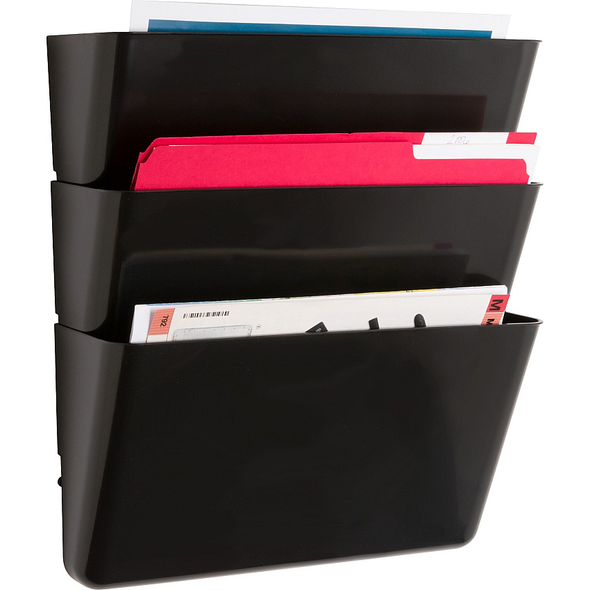 Lorell Wall File Pockets 14.75" Height x 13.13" Width x 4.25" Depth - Black - 3 / Pack (LLR60000)