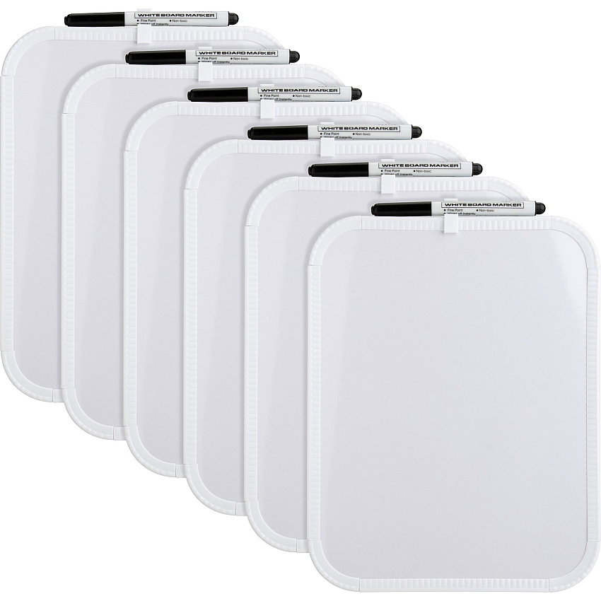 Lorell Personal Whiteboards 11" (0.9 ft) Width x 8.5" (0.7 ft) Height - White Melamine Surface - White Plastic Frame - Rectangle - Write-on, Wipe-off - 6 / Bundle (LLR75620BD)