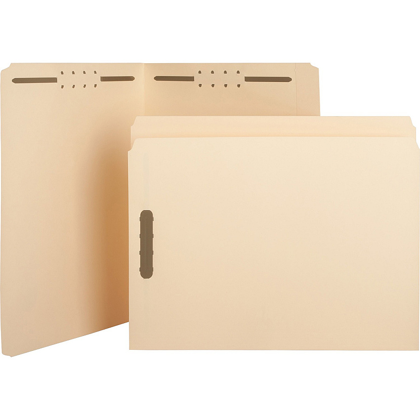Business Source Straight Tab Cut Letter Recycled Fastener Folder 8 1/2" x 11" - 2 Fastener - 2 Plys - Manila - 10% Recycled - 50 / Box (BSN17211)