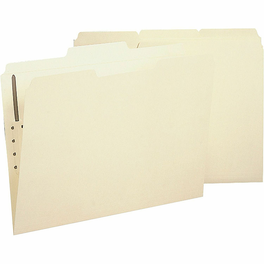 Business Source 1/3 Tab Cut Letter Recycled Fastener Folder 8 1/2" x 11" - 1 Fastener - 2 Plys - Manila - 10% Recycled - 50 / Box (BSN17212)