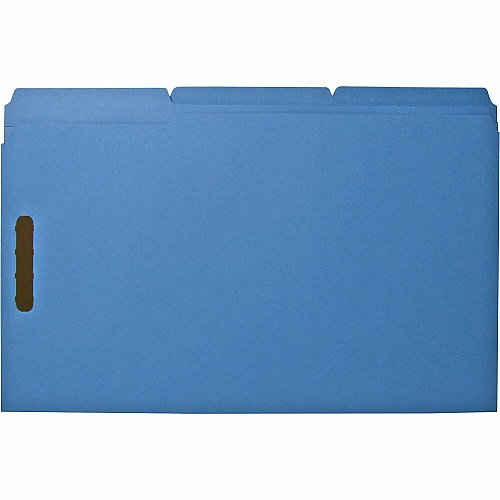 Business Source 1/3 Tab Cut Legal Recycled Fastener Folder 8 1/2" x 14" - 3/4" Expansion - 2 Fastener - 2" Fastener Capacity - Top Tab Location - Assorted Tab Position - 11 pt. - Blue - 10% Recycled - 50 / Box (BSN17219)