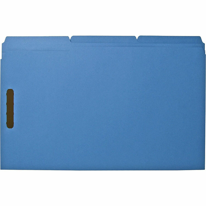 Business Source 1/3 Tab Cut Legal Recycled Fastener Folder 8 1/2" x 14" - 3/4" Expansion - 2 Fastener - 2" Fastener Capacity - Top Tab Location - Assorted Tab Position - 11 pt. - Blue - 10% Recycled - 50 / Box (BSN17219)