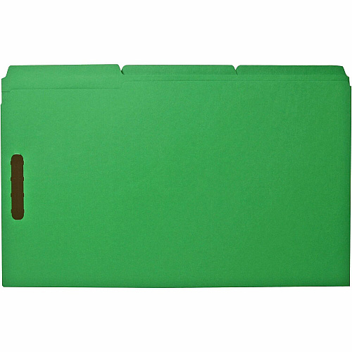 Business Source 1/3 Tab Cut Legal Recycled Fastener Folder 8 1/2" x 14" - 3/4" Expansion - 2 Fastener - 2" Fastener Capacity - Top Tab Location - Assorted Tab Position - 11 pt. - Green - 10% Recycled - 50 / Box (BSN17220)