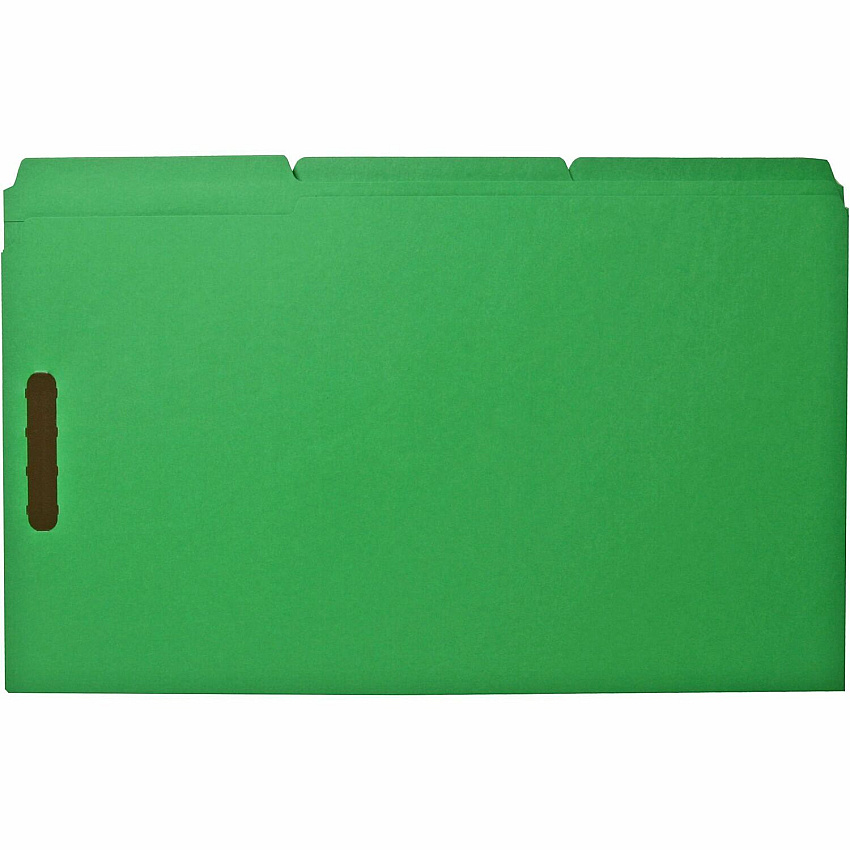 Business Source 1/3 Tab Cut Legal Recycled Fastener Folder 8 1/2" x 14" - 3/4" Expansion - 2 Fastener - 2" Fastener Capacity - Top Tab Location - Assorted Tab Position - 11 pt. - Green - 10% Recycled - 50 / Box (BSN17220)