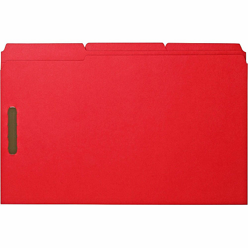 Business Source 1/3 Tab Cut Legal Recycled Fastener Folder 8 1/2" x 14" - 3/4" Expansion - 2 Fastener - 2" Fastener Capacity - Top Tab Location - Assorted Tab Position - 11 pt. - Red - 10% Recycled - 50 / Box (BSN17221)