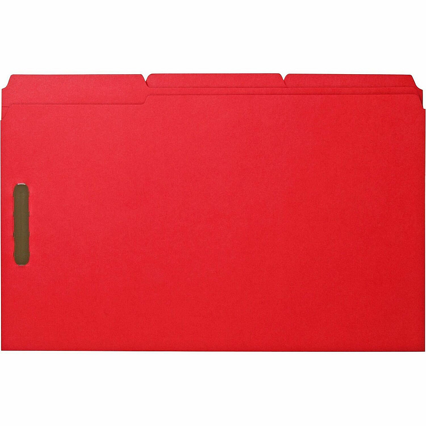 Business Source 1/3 Tab Cut Legal Recycled Fastener Folder 8 1/2" x 14" - 3/4" Expansion - 2 Fastener - 2" Fastener Capacity - Top Tab Location - Assorted Tab Position - 11 pt. - Red - 10% Recycled - 50 / Box (BSN17221)