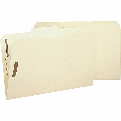 Business Source 1/3 Tab Cut Legal Recycled Fastener Folder 8 1/2" x 14" - 2 Fastener - Manila - 10% Recycled - 50 / Box (BSN17231)