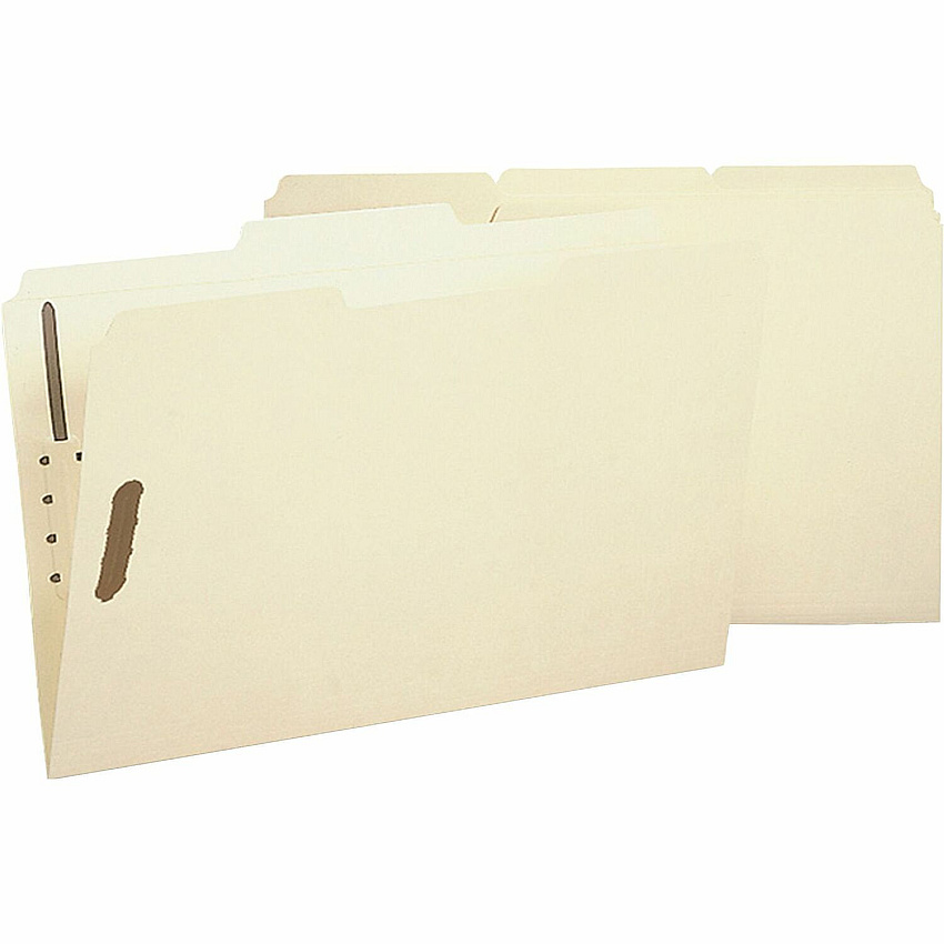 Business Source 1/3 Tab Cut Legal Recycled Fastener Folder 8 1/2" x 14" - 2 Fastener - Manila - 10% Recycled - 50 / Box (BSN17231)