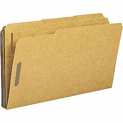 Business Source 1/3 Tab Cut Legal Recycled Fastener Folder 8 1/2" x 14" - 2 Fastener - Top Tab Location - Assorted Tab Position - Kraft - 10% Recycled - 50 / Box (BSN17232)