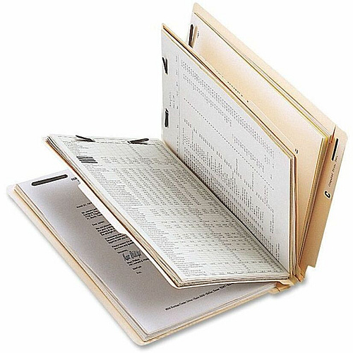 Business Source Letter Recycled Classification Folder 8 1/2" x 11" - 2" Fastener Capacity - End Tab Location - 2 Divider - 18 pt. - Manila - 10% Recycled - 10 / Box (BSN17254)