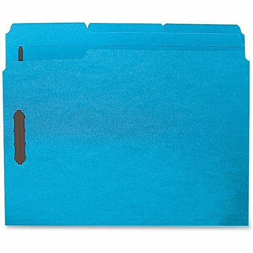 Business Source 1/3 Tab Cut Letter Recycled Fastener Folder 8 1/2" x 11" - 3/4" Expansion - 2 Fastener - 2" Fastener Capacity - Top Tab Location - Assorted Tab Position - 11 pt. - Blue - 10% Recycled - 50 / Box (BSN17267)