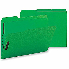 Business Source 1/3 Tab Cut Letter Recycled Fastener Folder 8 1/2" x 11" - 3/4" Expansion - 2 Fastener - 2" Fastener Capacity - Top Tab Location - Assorted Tab Position - 11 pt. - Green - 10% Recycled - 50 / Box (BSN17268)
