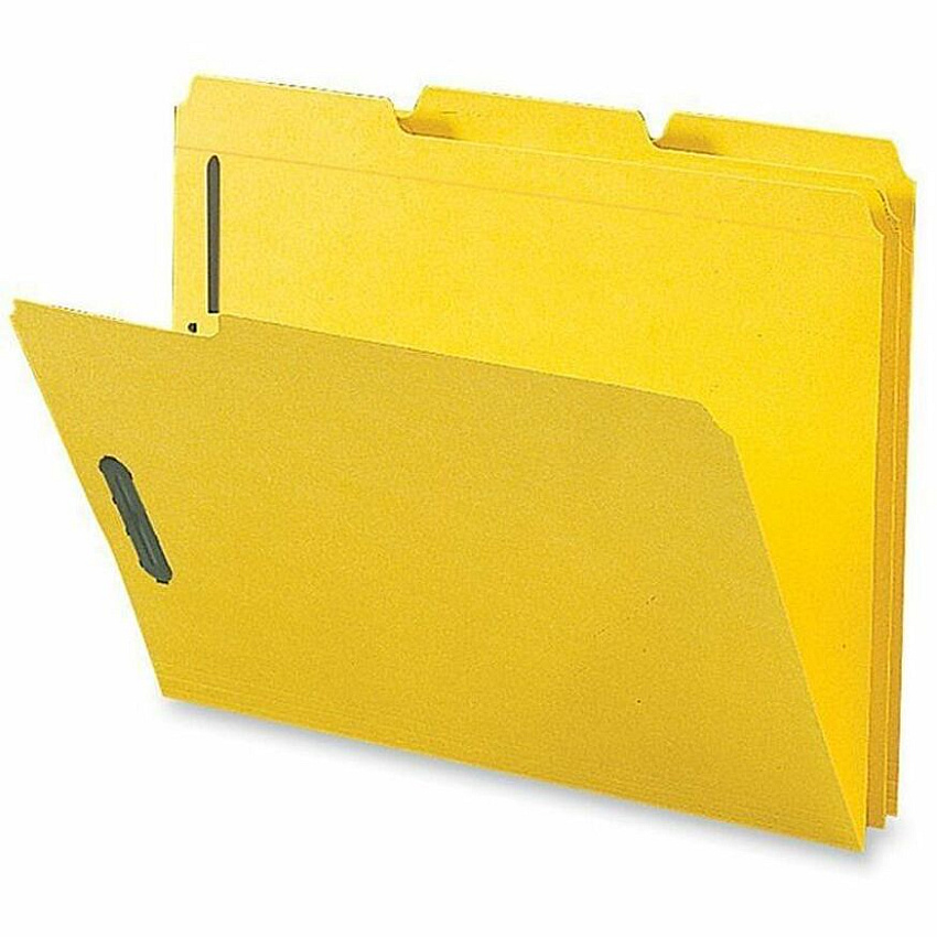 Business Source 1/3 Tab Cut Letter Recycled Fastener Folder 8 1/2" x 11" - 3/4" Expansion - 2 Fastener - 2" Fastener Capacity - Top Tab Location - Assorted Tab Position - 11 pt. - Yellow - Sturdy, Durable, Reinforced Tab - 10% Recycled - 50 / B (BSN17270)