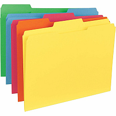 Business Source 1/3 Tab Cut Letter Recycled Classification Folder 8 1/2" x 11" - Top Tab Location - Assorted Tab Position - 11 pt. - Blue, Green, Red, Orange, Yellow - 10% Recycled - 100 / Box (BSN21274)