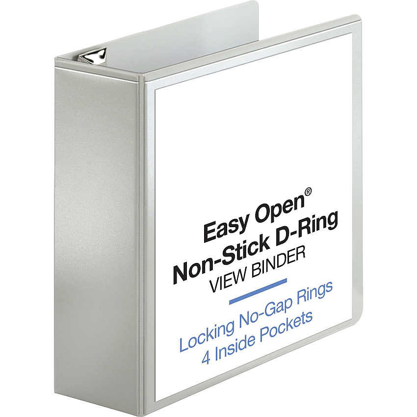 Business Source Locking D-Ring View Binder 4" Binder Capacity - Letter - 8 1/2" x 11" Sheet Size - 775 Sheet Capacity - Fastener: D-Ring - Pocket: 4, Inside Front & Back - Polypropylene, Chipboard - White - Recycled - Acid-free, Non-glare, Clea (BSN26963)