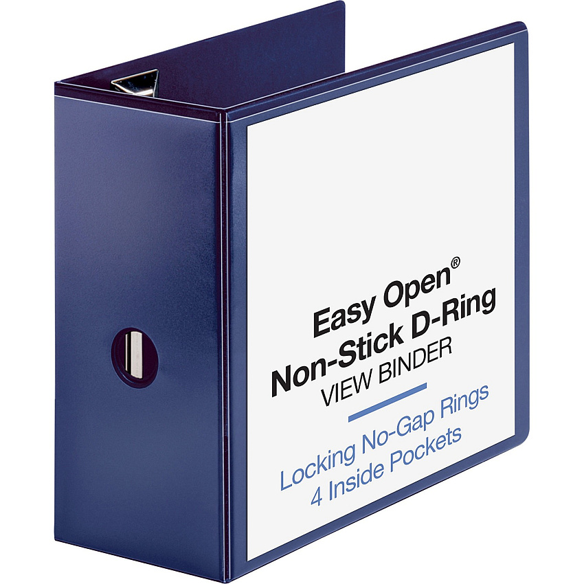 Business Source Navy D-ring Binder 5" Binder Capacity - Letter - 8 1/2" x 11" Sheet Size - Fastener: D-Ring - Pocket: 4 - Polypropylene - Navy - Clear Overlay, Non-stick, Ink-transfer Resistant, Locking Ring - 1 Each (BSN26978)