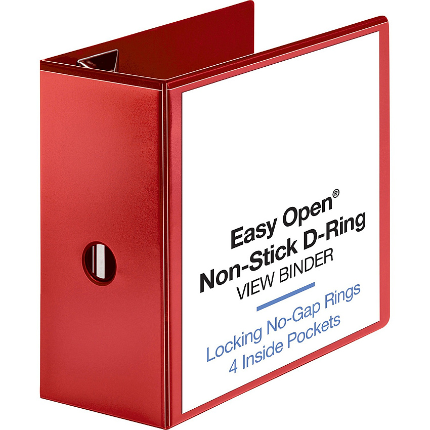 Business Source Red D-ring Binder 5" Binder Capacity - Letter - 8 1/2" x 11" Sheet Size - Fastener: D-Ring - Pocket: 4 - Polypropylene - Red - Clear Overlay, Non-stick, Ink-transfer Resistant, Locking Ring - 1 Each (BSN26984)