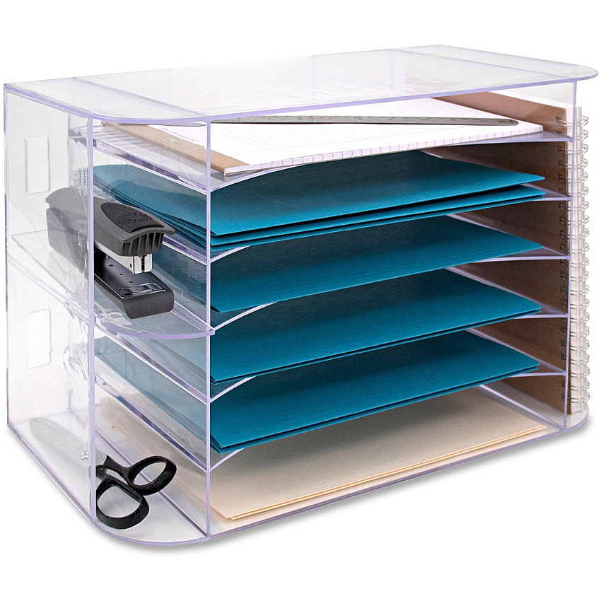 Business Source 6-tray Jumbo Desk Sorter 3 Pocket(s) - 6 Compartment(s) - 12.25" Height x 18.13" Width x 10" Depth - Desktop - Clear - 1 Each (BSN86880)