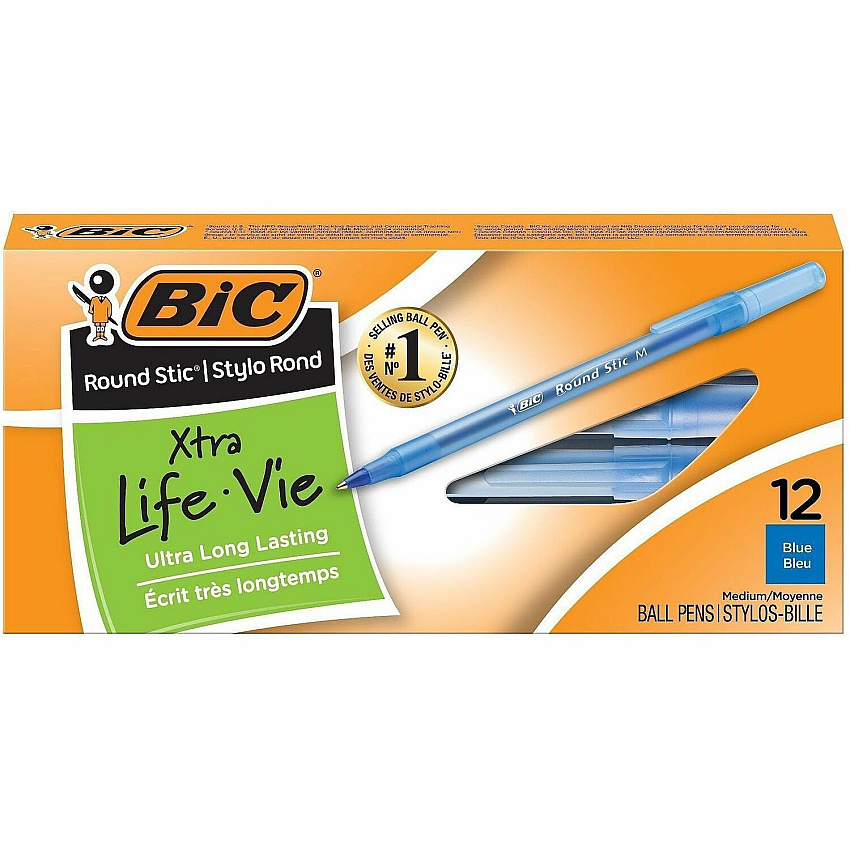 BIC Round Stic Ballpoint Pens Medium Pen Point - Blue Ink - Blue Barrel - 1/Box - 6 / Bundle (GSM11BEBD)