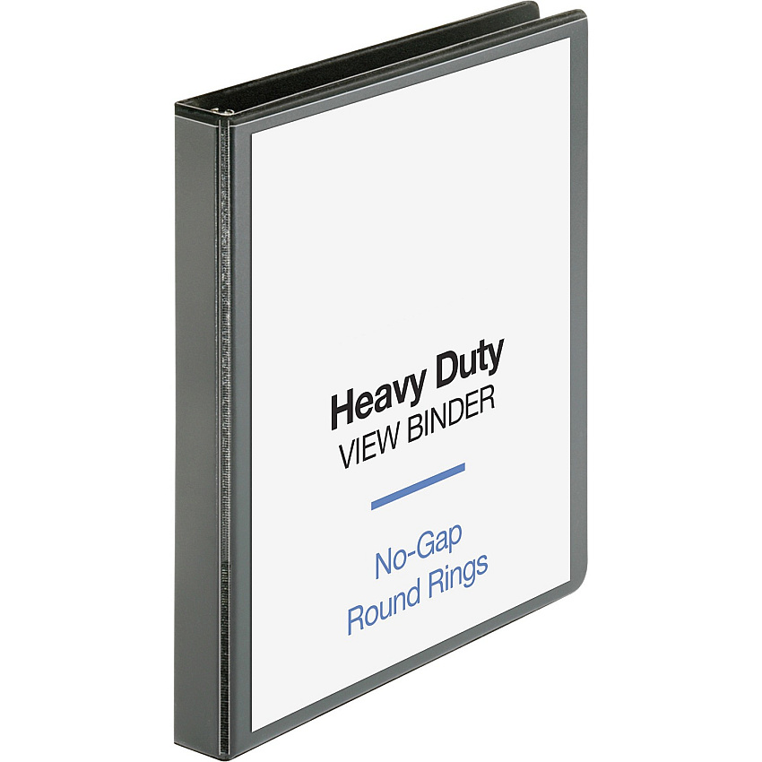 Business Source Heavy-duty View Binder 1" Binder Capacity - Letter - 8 1/2" x 11" Sheet Size - 225 Sheet Capacity - Fastener: Round Ring - Pocket: 2, Internal - Polypropylene-covered Chipboard - Black - Wrinkle-free, Non-glare, Gap-free Ring, D (BSN19600)