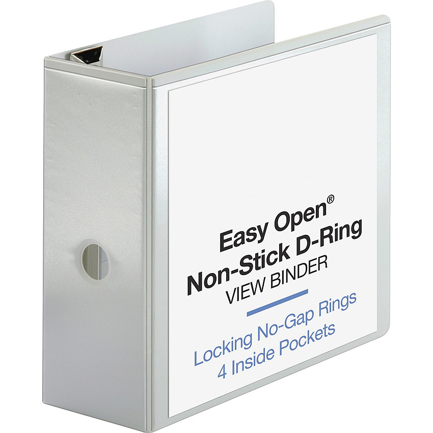 Business Source Locking D-Ring View Binder 5" Binder Capacity - Letter - 8 1/2" x 11" Sheet Size - 925 Sheet Capacity - Fastener: D-Ring - Pocket: 4, Inside Front & Back - Polypropylene-covered Chipboard - White - Recycled - Locking Ring, Non-g (BSN26965)