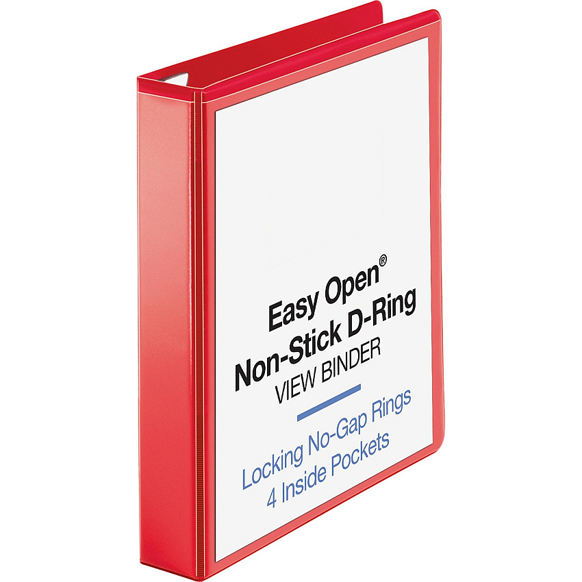 Business Source Red D-ring Binder 1 1/2" Binder Capacity - Letter - 8 1/2" x 11" Sheet Size - Fastener: D-Ring - Pocket: 4 - Polypropylene - Red - Non-stick, Clear Overlay, Ink-transfer Resistant, Labeling Area - 1 Each (BSN26980)