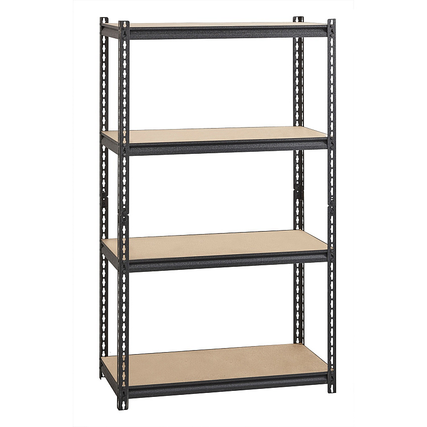 Lorell Iron Horse 2300 lb Capacity Riveted Shelving 4 Shelf(ves) - 60" Height x 36" Width x 18" Depth - 28% Recycled - Black - Steel, Particleboard - 1 Each (LLR59696)