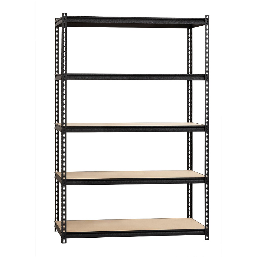 Lorell Iron Horse 2300 lb Capacity Riveted Shelving 5 Shelf(ves) - 72" Height x 48" Width x 24" Depth - 28% Recycled - Black - Steel, Particleboard - 1 Each (LLR59699)