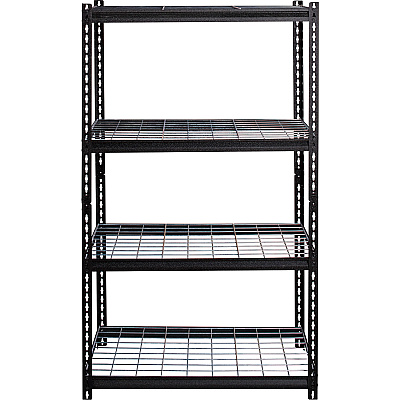 Lorell Wire Deck Shelving 4 Shelf(ves) - 60" Height x 36" Width x 18" Depth - Easy to Clean, Heavy Duty, Rust Resistant, Durable - 28% Recycled - Powder Coated - Black - Steel - 1 Each (LLR99928)