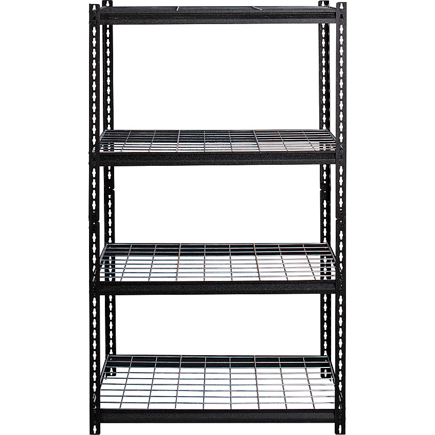 Lorell Wire Deck Shelving 4 Shelf(ves) - 60" Height x 36" Width x 18" Depth - Easy to Clean, Heavy Duty, Rust Resistant, Durable - 28% Recycled - Powder Coated - Black - Steel - 1 Each (LLR99928)