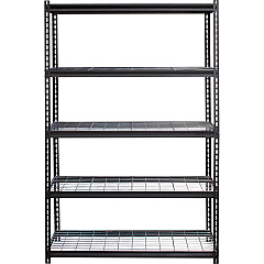 Lorell Wire Deck Shelving 5 Shelf(ves) - 72" Height x 48" Width x 18" Depth - Easy to Clean, Heavy Duty, Rust Resistant, Durable - 28% Recycled - Powder Coated - Black - Steel - 1 Each (LLR99930)