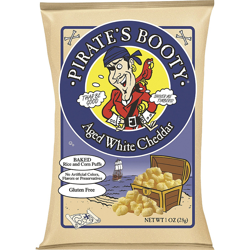 Pirate's Booty Baked White Cheddar Rice/Corn Puffs Gluten-free, No Artificial Flavor, No Artificial Color, Preservative-free - White Cheddar - 1 oz - 24 / Carton (60104)