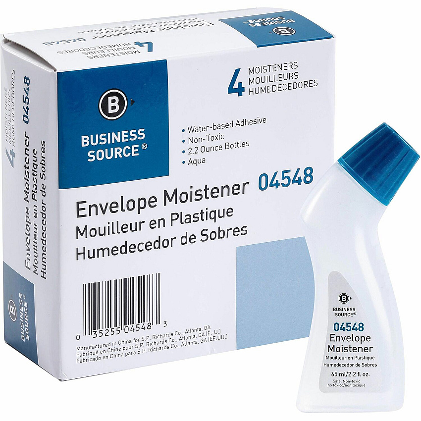Business Source Envelope Moistener 2.20 fl oz - Blue - Fast-drying, Clog-free, Non-toxic - 4 / Pack (BSN04548)