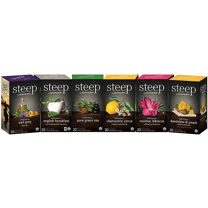 Steep by Bigelow&reg; Organic Assorted Flavor Bag 120 Teabag - 20/Box - 20 / Carton (27777)