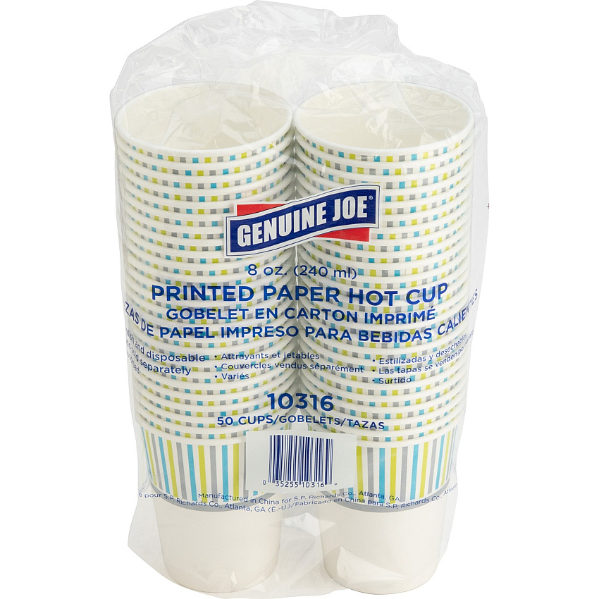 Genuine Joe 8 oz Hot Beverage Cups 8 fl oz - Assorted - Paper - Hot Chocolate, Cappuccino, Tea, Coffee, Beverage - 50 / Pack (GJO10316)