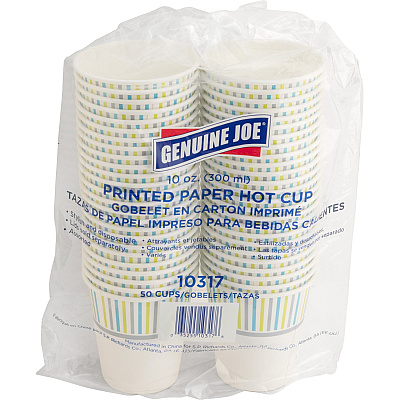Genuine Joe 10 oz Hot Beverage Cups 10 fl oz - Assorted - Paper - Hot Chocolate, Cappuccino, Tea, Coffee, Beverage - 50 / Pack (GJO10317)