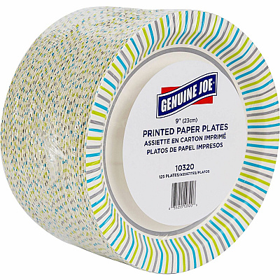 Genuine Joe 9" Printed Paper Plates Disposable - 9" Diameter - Assorted - 125 / Pack (GJO10320)