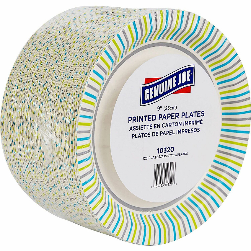Genuine Joe 9" Printed Paper Plates Disposable - 9" Diameter - Assorted - 125 / Pack (GJO10320)