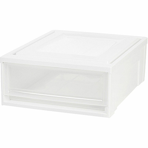 IRIS Stackable Storage Box Drawer External Dimensions: 19.6" Length x 15.7" Width x 7" Height - 5.50 gal - Stackable - Plastic - Clear, White - For Accessories, Craft Supplies, Toiletries - 4 / Carton (129770)