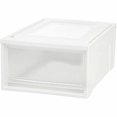 IRIS Stackable Storage Box Drawer External Dimensions: 19.6" Length x 15.7" Width x 9" Height - 15 lb - 7.72 gal - Stackable - Plastic - Clear, White - For Clothes, Craft Supplies, Towel - 3 / Carton (129771)