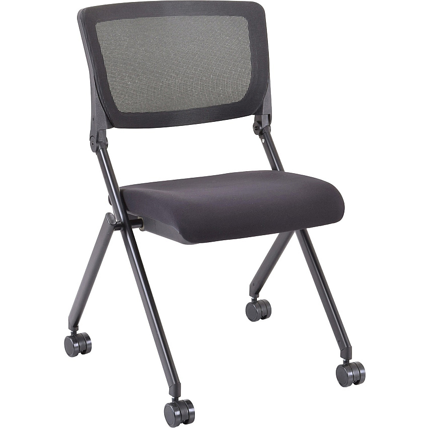 Lorell Mobile Mesh Back Nesting Chairs Black Seat Color - Fabric Seat Material - Metal Frame Material - 2 / Carton (LLR41846)